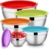 E-far Mixing Bowls with Lids Set of 5, Stainless Steel Mixing Bowls Metal Nesting Bowls with Airtight Lids, Non-toxic & Dishwasher Safe, Great for Cooking, Baking, Serving – Size 0.7/1/1.5/3/4.6QT(Colorful)