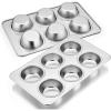 E-far Muffin Pan Set of 2, Stainless Steel Muffin Pan Tin for Baking, 6-Cup Metal Cupcake Pan Tray, Non-toxic & Healthy, Oven & Dishwasher Safe, Regular Size – 11.44 x 7.12 x 1.25 Inch(2)