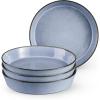 E-far Pasta Bowls, 34oz Stoneware Bowl Plate for Dinner Serving Soup Salad, Wide & Shallow Large Ceramic Pasta Plate Set of 4, Microwave & Dishwasher Safe, Speckled White, 8.7”(Ocean Blue)