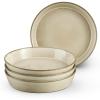 E-far Pasta Bowls, 34oz Stoneware Bowl Plate for Dinner Serving Soup Salad, Wide & Shallow Large Ceramic Pasta Plate Set of 4, Microwave & Dishwasher Safe, Speckled White, 8.7”(Sandy Khaki)