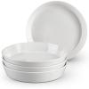 E-far Pasta Bowls, 34oz Stoneware Bowl Plate for Dinner Serving Soup Salad, Wide & Shallow Large Ceramic Pasta Plate Set of 4, Microwave & Dishwasher Safe, Speckled White, 8.7”(Speckled White)