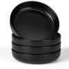 E-far Pasta Bowls Set of 4, 35oz Large Salad Bowls for Serving, Wide and Shallow Ceramic Plates for Kitchen, Double Reactive Glaze, Microwave and Dishwasher Safe, Seashell White(Matte Black)