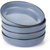 E-far Pasta Bowls Set of 4, 35oz Large Salad Bowls for Serving, Wide and Shallow Ceramic Plates for Kitchen, Double Reactive Glaze, Microwave and Dishwasher Safe, Seashell White(Ocean Blue)