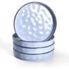 E-far Pasta Bowls Set of 4, 35oz Large Salad Bowls for Serving, Wide and Shallow Ceramic Plates for Kitchen, Double Reactive Glaze, Microwave and Dishwasher Safe, Seashell White(Blue)