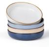 E-far Pasta Bowls Set of 4, 35oz Large Salad Bowls for Serving, Wide and Shallow Ceramic Plates for Kitchen, Double Reactive Glaze, Microwave and Dishwasher Safe, Seashell White(Multicolor)