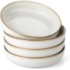 E-far Pasta Bowls Set of 4, 35oz Large Salad Bowls for Serving, Wide and Shallow Ceramic Plates for Kitchen, Double Reactive Glaze, Microwave and Dishwasher Safe, Seashell White(Seashell White)