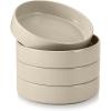 E-far Pasta Bowls Set of 4-35oz Shallow Ceramic Bowl Plates for Serving Dinner, Soup & Salad | Stoneware Pasta Plates | Microwave & Dishwasher Safe | Matte Black(Deep Khaki)