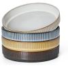 E-far Pasta Bowls Set of 6, 35oz Large Salad Bowl Plate for Dinner Serving Soup, Wide & Shallow Ceramic Stoneware Pasta Plates, Microwave & Dishwasher Safe, Textured Stripes & Speckled White, 8”(Multicolor)