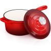 E-far Sauce Pan Set with Lid, 1Qt & 2Qt Enameled Cast Iron Pot Sets for Kitchen Cooking, Small Heavy Duty Dutch Oven Saucepans & Self-basting Lids, Induction-Ready & Easy Clean, White(Red)
