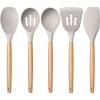 E-far Silicone Cooking Utensils Set, 10-Piece Heat Resistant Kitchen Utensils Set with Wooden Handle for Nonstick Cookware, Kitchen Nonstick Tools Spatula Whisk Tongs Ladle, Non-toxic & Healthy(Khaki)(Khaki)