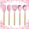 E-far Silicone Cooking Utensils Set, 10-Piece Heat Resistant Kitchen Utensils Set with Wooden Handle for Nonstick Cookware, Kitchen Nonstick Tools Spatula Whisk Tongs Ladle, Non-toxic & Healthy(Khaki)(Pink)