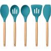 E-far Silicone Cooking Utensils Set, 10-Piece Heat Resistant Kitchen Utensils Set with Wooden Handle for Nonstick Cookware, Kitchen Nonstick Tools Spatula Whisk Tongs Ladle, Non-toxic & Healthy(Khaki)(Navy Blue)