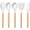 E-far Silicone Cooking Utensils Set, 10-Piece Heat Resistant Kitchen Utensils Set with Wooden Handle for Nonstick Cookware, Kitchen Nonstick Tools Spatula Whisk Tongs Ladle, Non-toxic & Healthy(Khaki)(White)