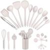 E-far Silicone Cooking Utensils Set, 25 Piece Kitchen Utensils with Holder, Non Toxic Kitchen Tools Spatula, Turner, Spoon, Ladle for Nonstick Cookware, Heat Resistant & Dishwasher Safe – Black(Khaki)