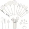 E-far Silicone Cooking Utensils Set, 25 Piece Kitchen Utensils with Holder, Non Toxic Kitchen Tools Spatula, Turner, Spoon, Ladle for Nonstick Cookware, Heat Resistant & Dishwasher Safe – Black(White)