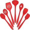 E-far Silicone Cooking Utensils Set, 7-Piece Black Heat Resistant Kitchen Utensils Set, Kitchen Nonstick Tools Spatula Ladle Spoon Pasta Server for Non-stick Cookware, Non-Toxic & Dishwasher safe(Red)