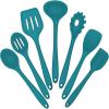 E-far Silicone Cooking Utensils Set, 7-Piece Black Heat Resistant Kitchen Utensils Set, Kitchen Nonstick Tools Spatula Ladle Spoon Pasta Server for Non-stick Cookware, Non-Toxic & Dishwasher safe(Blue)