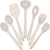 E-far Silicone Cooking Utensils Set, 7-Piece Black Heat Resistant Kitchen Utensils Set, Kitchen Nonstick Tools Spatula Ladle Spoon Pasta Server for Non-stick Cookware, Non-Toxic & Dishwasher safe(Khaki)