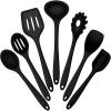 E-far Silicone Cooking Utensils Set, 7-Piece Black Heat Resistant Kitchen Utensils Set, Kitchen Nonstick Tools Spatula Ladle Spoon Pasta Server for Non-stick Cookware, Non-Toxic & Dishwasher safe(Black)
