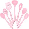 E-far Silicone Cooking Utensils Set, 7-Piece Black Heat Resistant Kitchen Utensils Set, Kitchen Nonstick Tools Spatula Ladle Spoon Pasta Server for Non-stick Cookware, Non-Toxic & Dishwasher safe(Pink)