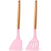 E-far Silicone Spatula Turner, 2 Pack Heat Resistant Kitchen Spatulas for Nonstick Cookware, Rubber Solid Slotted Spatula Cooking Utensils for Fish, Eggs, Pancakes (Black)(Pink)