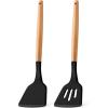 E-far Silicone Spatula Turner, 2 Pack Heat Resistant Kitchen Spatulas for Nonstick Cookware, Rubber Solid Slotted Spatula Cooking Utensils for Fish, Eggs, Pancakes (Black)(Black)