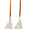 E-far Silicone Spatula Turner, 2 Pack Heat Resistant Kitchen Spatulas for Nonstick Cookware, Rubber Solid Slotted Spatula Cooking Utensils for Fish, Eggs, Pancakes (Black)(Khaki)