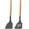 E-far Silicone Spatula Turner, 2 Pack Heat Resistant Kitchen Spatulas for Nonstick Cookware, Rubber Solid Slotted Spatula Cooking Utensils for Fish, Eggs, Pancakes (Black)(Gray)
