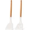 E-far Silicone Spatula Turner, 2 Pack Heat Resistant Kitchen Spatulas for Nonstick Cookware, Rubber Solid Slotted Spatula Cooking Utensils for Fish, Eggs, Pancakes (Black)(White)