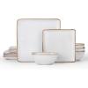 E-far Square Plates and Bowls Sets, 12-Piece Stoneware Dinnerware Sets for 4, Reactive Glaze Dish Set, Chip and Scratch Resistant, Microwave and Dishwasher Safe, Deep Sea Blue(Seashell White)