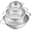 E-far Stainless Steel Colander Set of 3 (1-3-5Quart), Micro-Perforated Metal Colander Strainer with Handle for Kitchen/Draining Pasta/Rinsing Vegetables Fruits, Heavy Duty & Dishwasher Safe(1 + 3 + 5 QT)