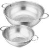 E-far Stainless Steel Colander Set of 3 (1-3-5Quart), Micro-Perforated Metal Colander Strainer with Handle for Kitchen/Draining Pasta/Rinsing Vegetables Fruits, Heavy Duty & Dishwasher Safe(3 + 5 QT)