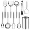 E-far Stainless Steel Kitchen Utensils Set, 39-Piece Cooking Utensils Set with Holder, Non-toxic Metal Heat Resistant Kitchen Gadgets Cookware Tool Spatula Set for Cooking, Dishwasher Safe(10)