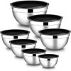 E-far Stainless Steel Mixing Bowls with Airtight Lids, 7-Piece Metal Nesting Bowls with Black Lids for Saving Storage Space, Size 7, 4.6, 3, 2, 1.5, 1, 0.7QT, Great for Baking/Cooking/Prepping(Black)