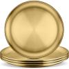E-far Stainless Steel Plates Set of 4, 8-inch Metal Dinner Plates for Kids Toddlers, Great for Self-feeding/Picnic/Outdoor Camping, Healthy & Non-toxic, Shatterproof & Dishwasher Safe(Gold)