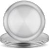 E-far Stainless Steel Plates Set of 4, 8-inch Metal Dinner Plates for Kids Toddlers, Great for Self-feeding/Picnic/Outdoor Camping, Healthy & Non-toxic, Shatterproof & Dishwasher Safe(Silver)