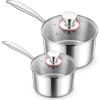 E-far Stainless Steel Saucepan Set – 1Qt & 2 Qt, Triply Sauce Pan Pot with Lid for Cooking Pasta Warming Milk Boiling Water, Small Metal Cookware for Kitchen, Induction Ready & Heavy Duty(1QT & 3QT)