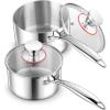 E-far Stainless Steel Saucepan Set – 1Qt & 2 Qt, Triply Sauce Pan Pot with Lid for Cooking Pasta Warming Milk Boiling Water, Small Metal Cookware for Kitchen, Induction Ready & Heavy Duty(2QT & 3QT)