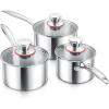 E-far Stainless Steel Saucepan Set – 1Qt & 2 Qt, Triply Sauce Pan Pot with Lid for Cooking Pasta Warming Milk Boiling Water, Small Metal Cookware for Kitchen, Induction Ready & Heavy Duty(1QT & 2QT & 3QT)