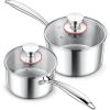 E-far Stainless Steel Saucepan Set – 1Qt & 2 Qt, Triply Sauce Pan Pot with Lid for Cooking Pasta Warming Milk Boiling Water, Small Metal Cookware for Kitchen, Induction Ready & Heavy Duty(1QT & 2QT)