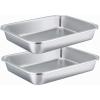 E-far Stainless Steel Sheet Cake Pan Set of 2, 10.6 x 8.3 x1.7 Inches Small Brownie Baking Pan, Rectangular High-Sided Cookie Sheet Pans Fit for Toaster Oven, Non-Toxic & Heavy Duty, Dishwasher Safe
