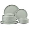 E-far Stoneware Dinnerware Sets for 4, 12-Piece Reactive Glaze Plates and Bowls Sets, Kitchen Ceramic Dishes Dinning Ware, Microwave & Dishwasher Safe, Deep Gray(Mist Green)
