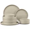 E-far Stoneware Dinnerware Sets for 4, 12-Piece Reactive Glaze Plates and Bowls Sets, Kitchen Ceramic Dishes Dinning Ware, Microwave & Dishwasher Safe, Deep Gray(Deep Khaki)