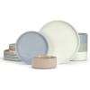 E-far Stoneware Dinnerware Sets for 4, 12-Piece Reactive Glaze Plates and Bowls Sets, Kitchen Ceramic Dishes Dinning Ware, Microwave & Dishwasher Safe, Deep Gray(Multicolor)