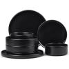E-far Stoneware Dinnerware Sets for 4, 12-Piece Reactive Glaze Plates and Bowls Sets, Kitchen Ceramic Dishes Dinning Ware, Microwave & Dishwasher Safe, Deep Gray(Matte Black)