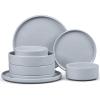 E-far Stoneware Dinnerware Sets for 4, 12-Piece Reactive Glaze Plates and Bowls Sets, Kitchen Ceramic Dishes Dinning Ware, Microwave & Dishwasher Safe, Deep Gray(Haze Gray)