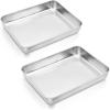 E-far Toaster Oven Baking Pan with Lid, 10.4”x 8”x 2” Stainless Steel Rectangle Sheet Cake Pans with Covers, Small Bakeware for Cakes Brownies Casseroles, Non-toxic & Dishwasher Safe -Set of 2(2Pans)
