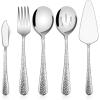 Hammered Serving Utensils, E-far 5-Piece Stainless Steel Hostess Serving Set for Buffet Party Kitchen Restaurant, Mirror Finished & Dishwasher Safe(Hammered Handle)
