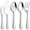 Hammered Serving Utensils, E-far 5-Piece Stainless Steel Hostess Serving Set for Buffet Party Kitchen Restaurant, Mirror Finished & Dishwasher Safe(Scalloped Handle)
