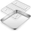Large Baking Sheet with Rack Set, E-far 20”x14” Stainless Steel Cookie Sheet Pan for Oven Cooking Roasting, Rimmed Metal Tray with Wire Cooling Rack for Bacon Meat Steak – Dishwasher Safe(10.5”x8.3”)